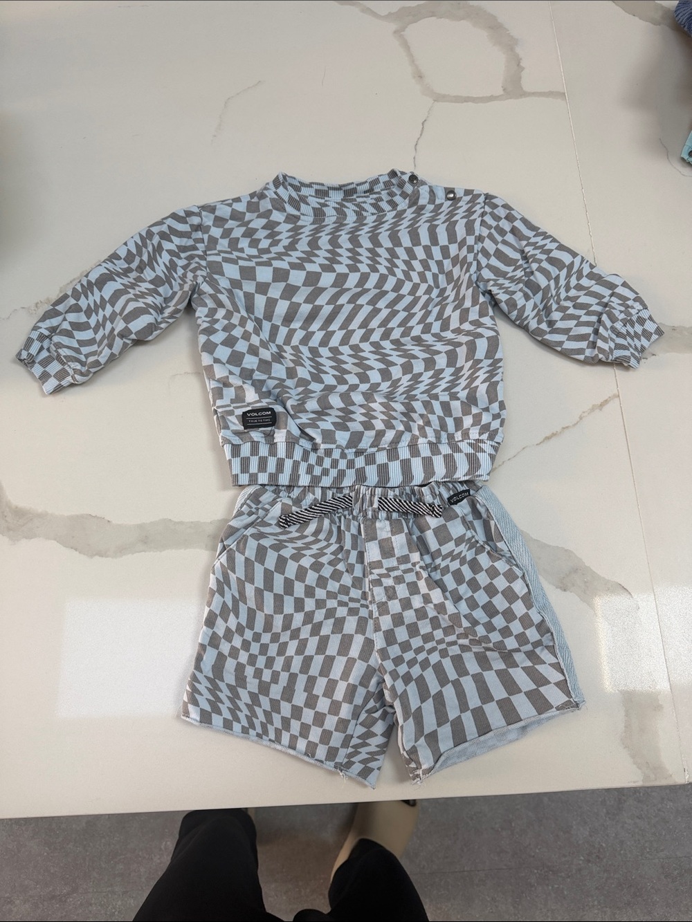 Volcom Kids Checkerboard Rashguard Set - Light Blue & Gray